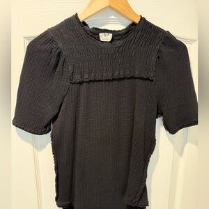 We the Free Free People Black Textured Short-Sleeve Women's Top